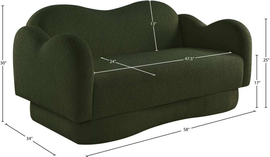 Bloom Teddy Fabric Upholstered Loveseat in Green from Meridian - Luna Furniture