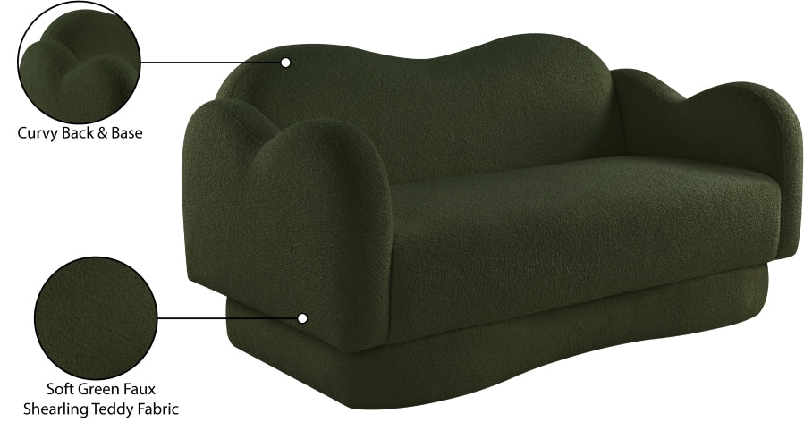 Bloom Teddy Fabric Upholstered Loveseat in Green from Meridian - Luna Furniture