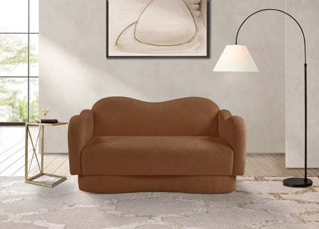 Bloom Teddy Fabric Upholstered Loveseat in Saddle from Meridian - Luna Furniture