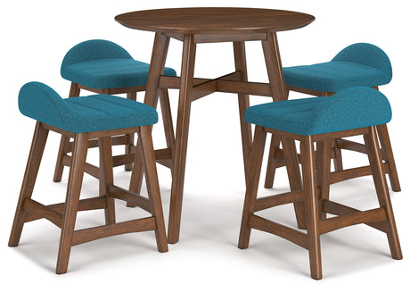 Blue/Brown Lyncott Counter Height Dining Table and 4 Barstools - PKG015480