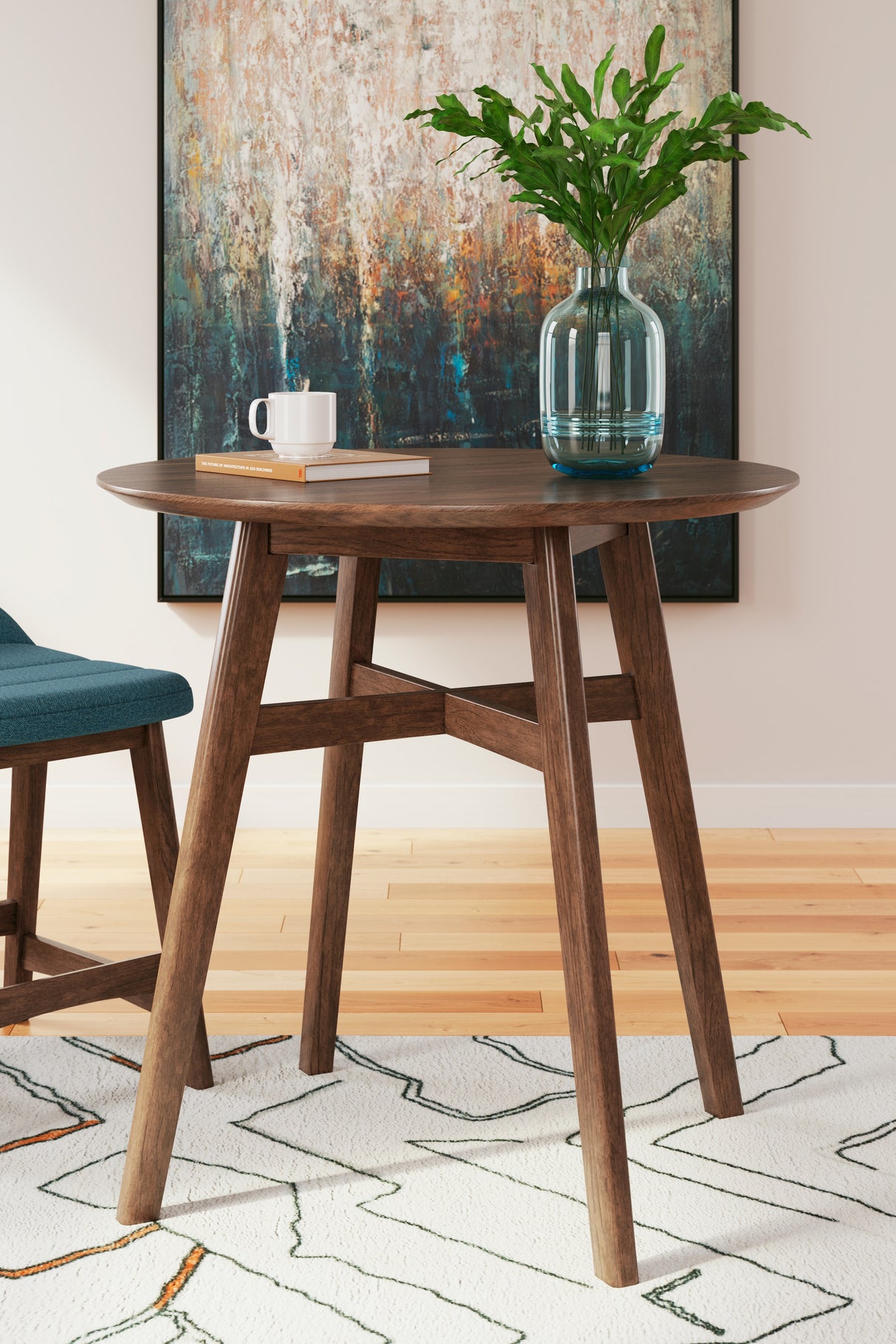 Blue/Brown Lyncott Counter Height Dining Table and 4 Barstools - PKG015480