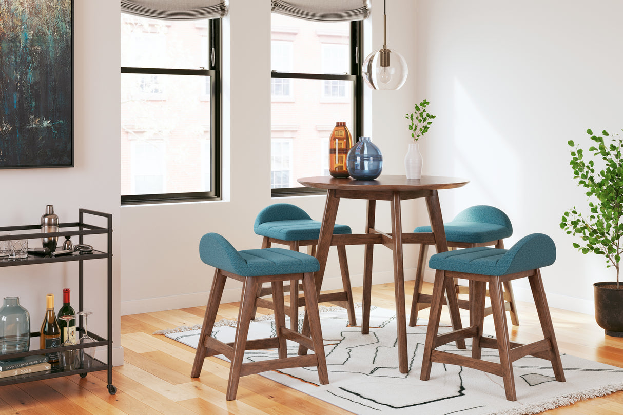 Blue/Brown Lyncott Counter Height Dining Table and 4 Barstools - PKG015480