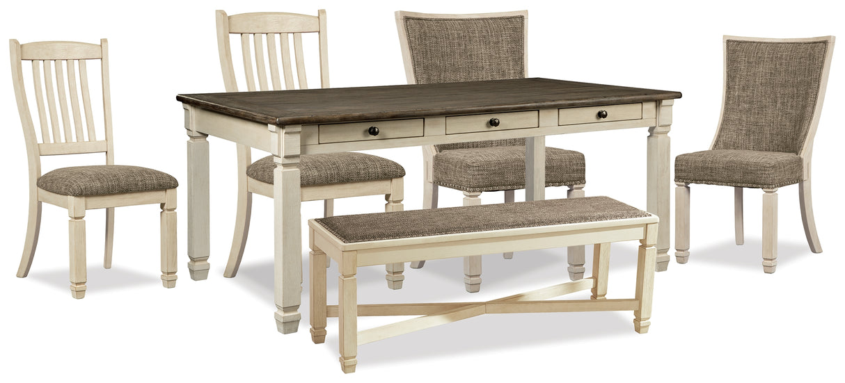 Bolanburg Dining Table and 4 Chairs and Bench in Two-tone from Ashley - Luna Furniture