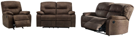 Bolzano Sofa, Loveseat and Recliner in Coffee - PKG001852