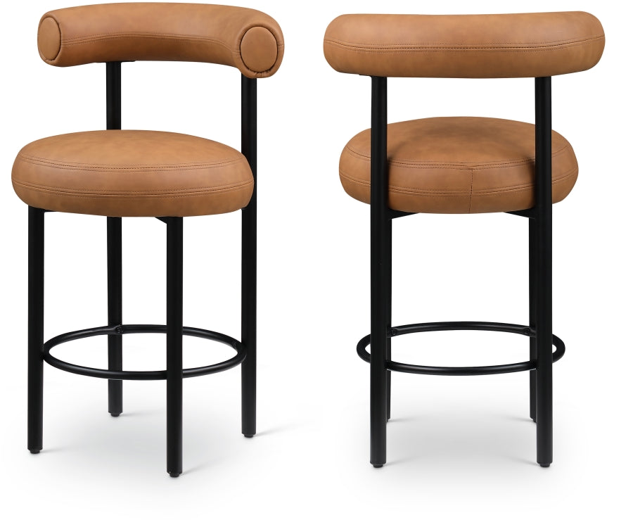 Bordeaux Vegan Leather Counter Stool in Cognac, Set of 2 from Meridian - Luna Furniture