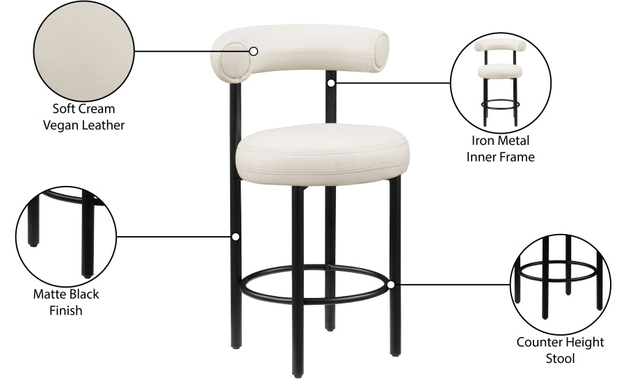 Bordeaux Vegan Leather Counter Stool in Cream, Set of 2 from Meridian - Luna Furniture