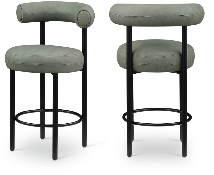 Bordeaux Vegan Leather Counter Stool in Green, Set of 2 from Meridian - Luna Furniture