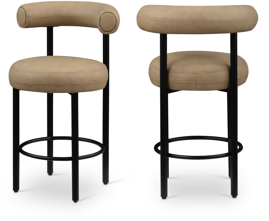 Bordeaux Vegan Leather Counter Stool in Natural, Set of 2 from Meridian - Luna Furniture