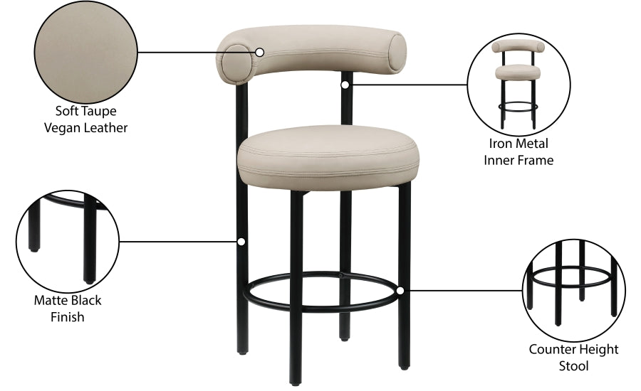 Bordeaux Vegan Leather Counter Stool in Taupe, Set of 2 from Meridian - Luna Furniture