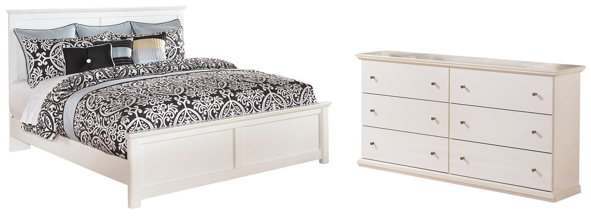 Bostwick Shoals Full Panel Bed with Mirrored Dresser, Chest and 2 Nightstands in White - PKG002777