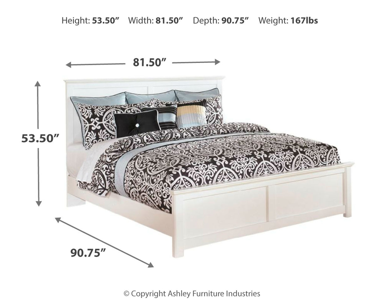 Bostwick Shoals Full Panel Bed with Mirrored Dresser, Chest and 2 Nightstands in White - PKG002777