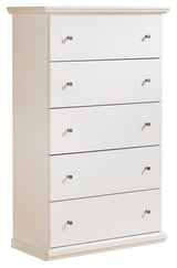 Bostwick Shoals Full Panel Bed with Mirrored Dresser, Chest and Nightstand in White - PKG002776