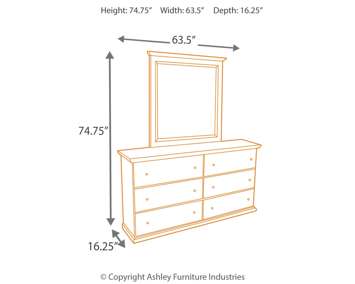 Bostwick Shoals Full Panel Headboard Bed with Mirrored Dresser in White - PKG002754