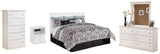 Bostwick Shoals King/California King Panel Headboard Bed with Mirrored Dresser, Chest and Nightstand in White - PKG002749