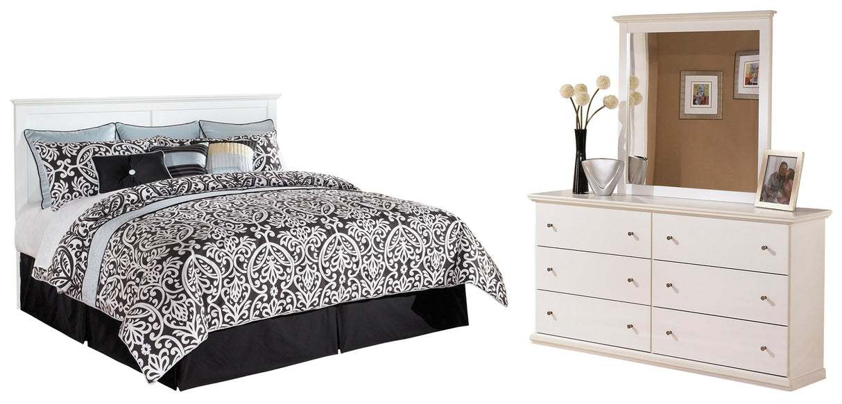 Bostwick Shoals King/California King Panel Headboard Bed with Mirrored Dresser in White - PKG002742