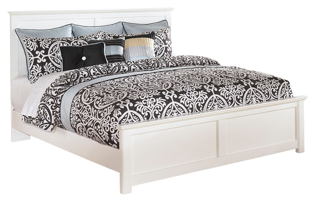 Bostwick Shoals King Panel Bed with Mirrored Dresser and 2 Nightstands in White - PKG002780