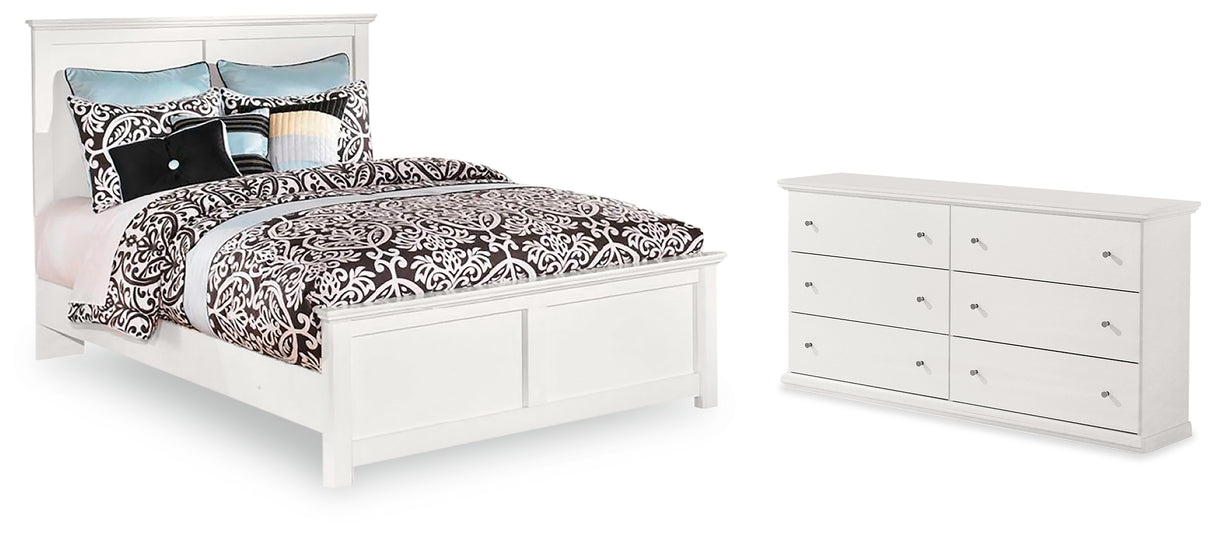 Bostwick Shoals King Panel Bed with Mirrored Dresser, Chest and 2 Nightstands in White - PKG002782