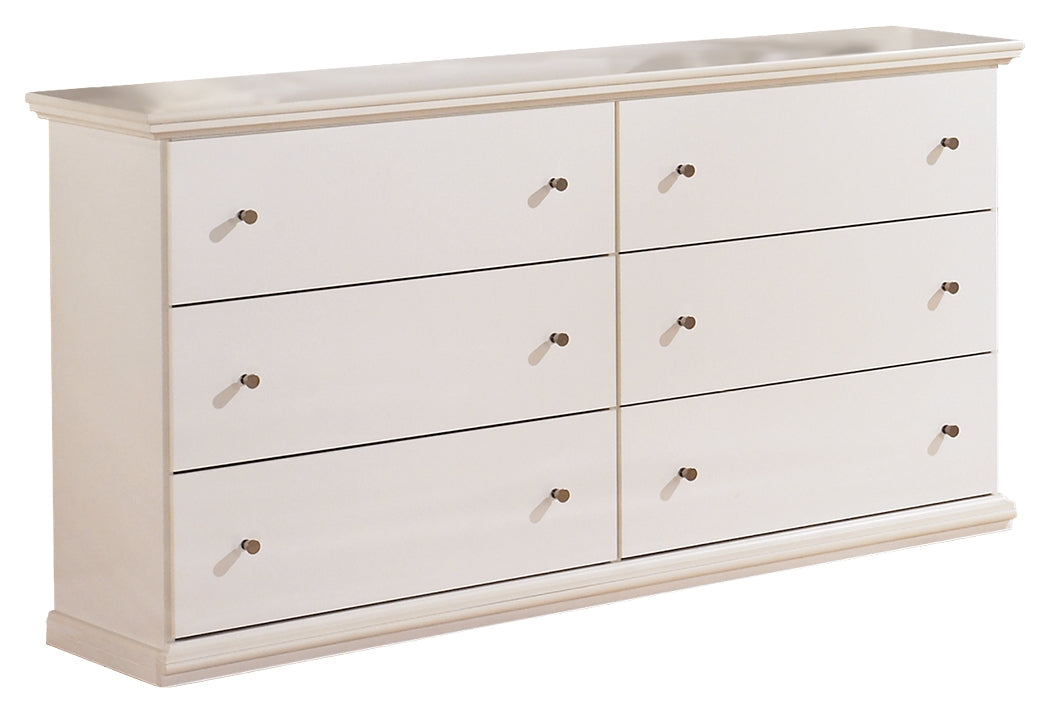 Bostwick Shoals King Panel Bed with Mirrored Dresser, Chest and 2 Nightstands in White - PKG002782