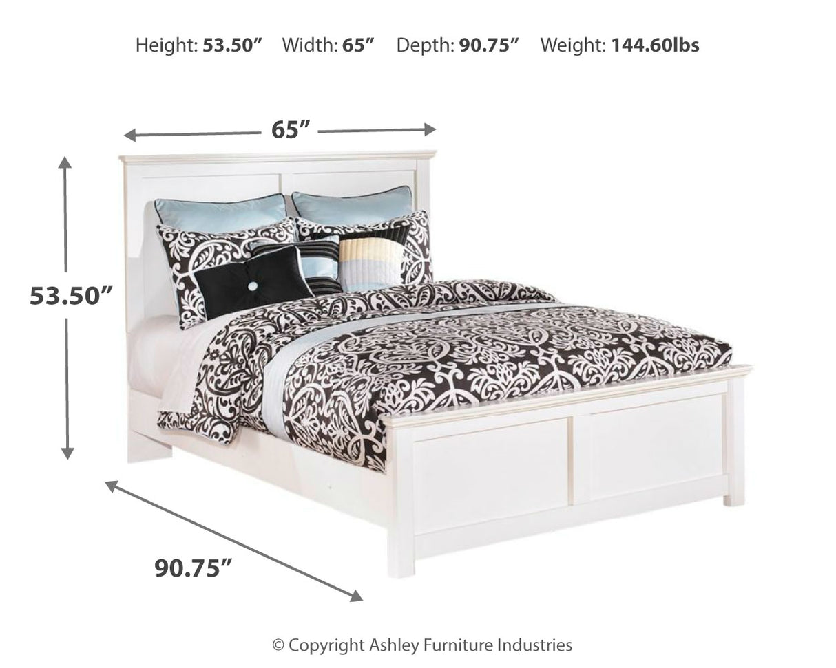 Bostwick Shoals King Panel Bed with Mirrored Dresser, Chest and 2 Nightstands in White - PKG002782