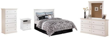 Bostwick Shoals Queen/Full Panel Headboard Bed with Mirrored Dresser, Chest and Nightstand in White - PKG002737