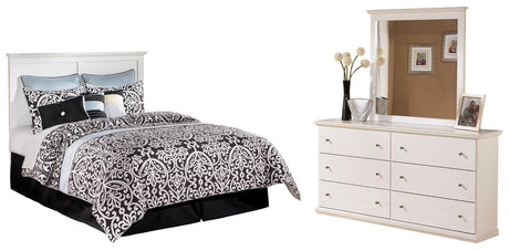 Bostwick Shoals Queen/Full Panel Headboard Bed with Mirrored Dresser in White - PKG002733