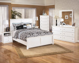 Bostwick Shoals Queen Panel Bed with Mirrored Dresser and Chest in White - PKG002786