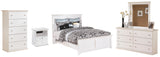 Bostwick Shoals Queen Panel Bed with Mirrored Dresser and Chest in White - PKG002786