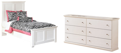 Bostwick Shoals Queen Panel Bed with Mirrored Dresser, Chest and Nightstand in White - PKG002787