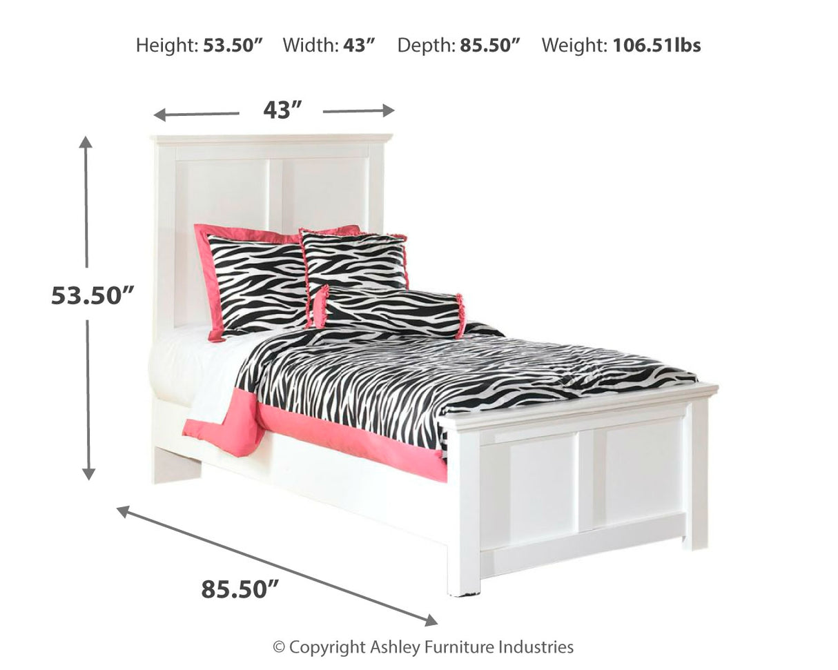 Bostwick Shoals Queen Panel Bed with Mirrored Dresser, Chest and Nightstand in White - PKG002787