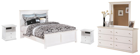 Bostwick Shoals Queen Panel Bed with Mirrored Dresser in White - PKG002784