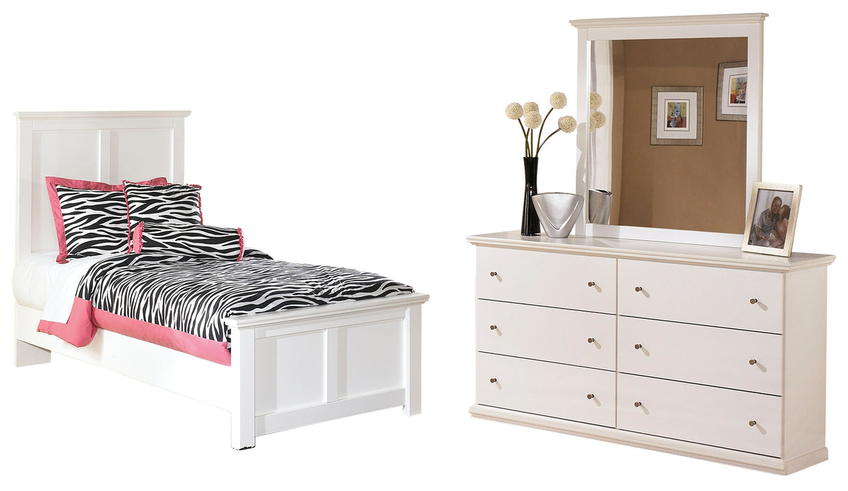 Bostwick Shoals Twin Panel Bed with Dresser in White - PKG002789