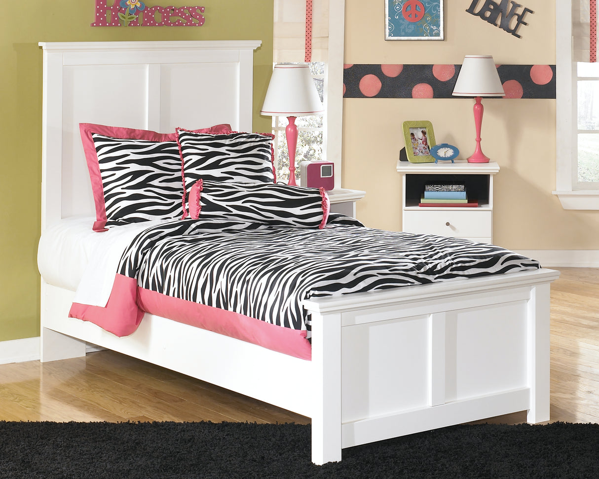 Bostwick Shoals Twin Panel Bed with Mirrored Dresser and 2 Nightstands in White - PKG002791