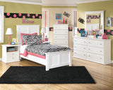 Bostwick Shoals Twin Panel Bed with Mirrored Dresser, Chest and Nightstand in White - PKG002793