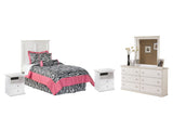 Bostwick Shoals Twin Panel Headboard Bed with Mirrored Dresser and 2 Nightstands in White - PKG002724