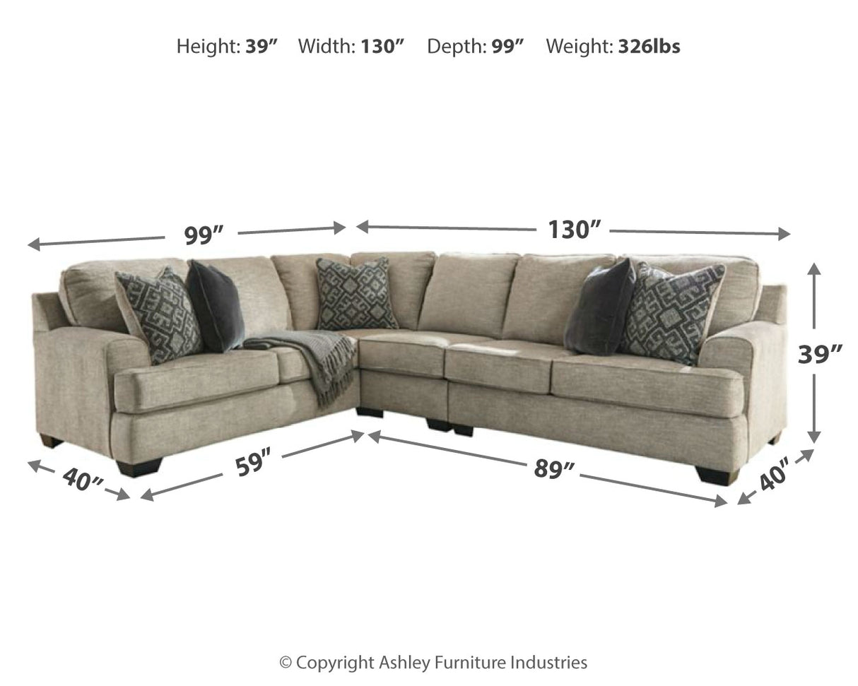 Bovarian 3-Piece Sectional with Ottoman in Stone from Ashley - Luna Furniture