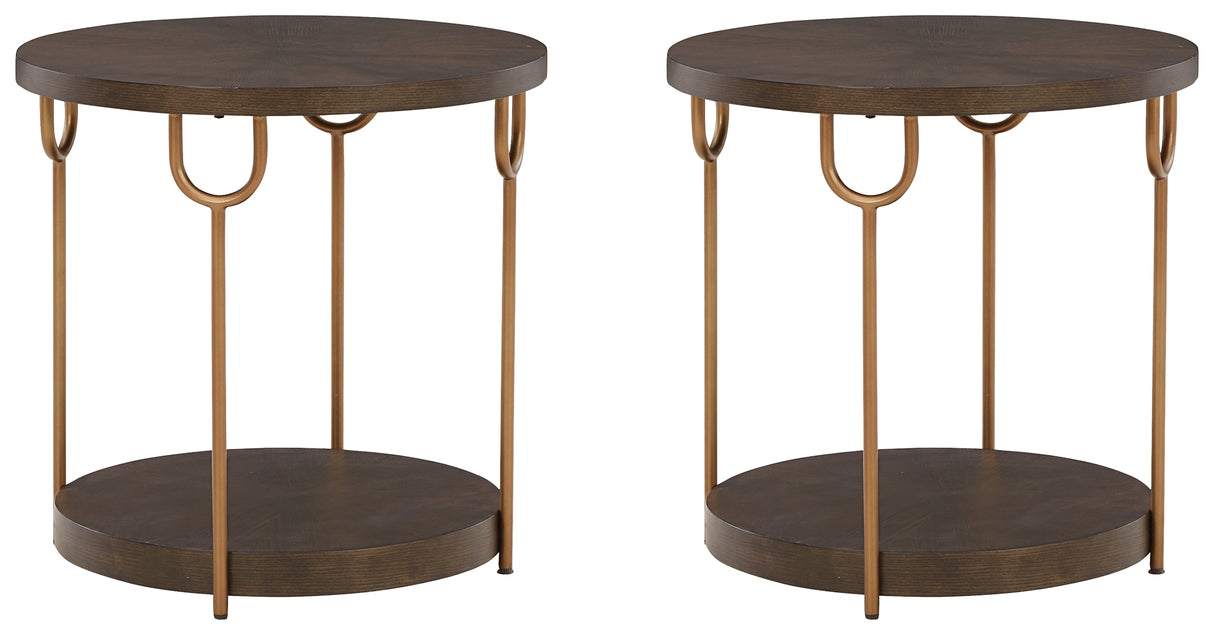 Brazburn 2 End Tables in Dark Brown/Gold Finish from Ashley - Luna Furniture