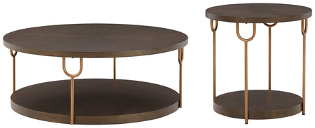 Brazburn Coffee Table with 1 End Table in Dark Brown/Gold Finish from Ashley - Luna Furniture