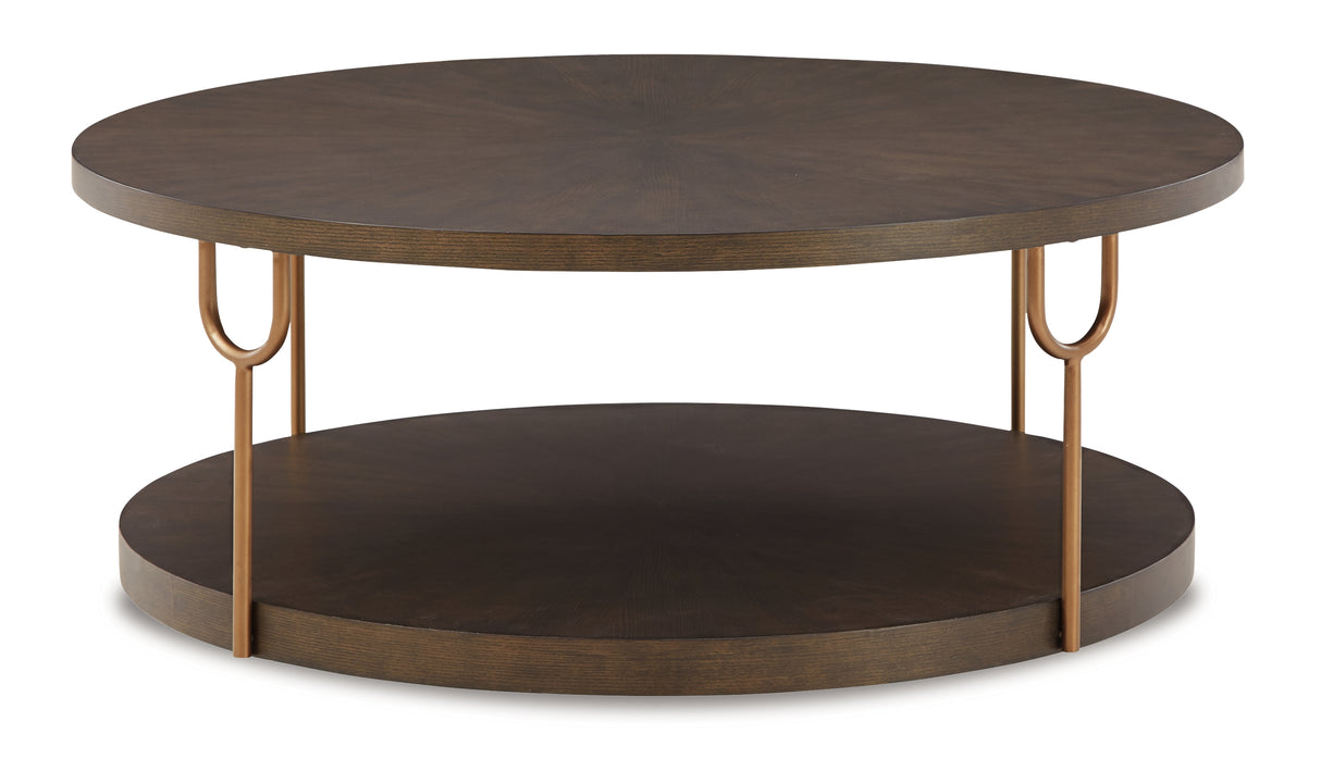 Brazburn Coffee Table with 1 End Table in Dark Brown/Gold Finish from Ashley - Luna Furniture