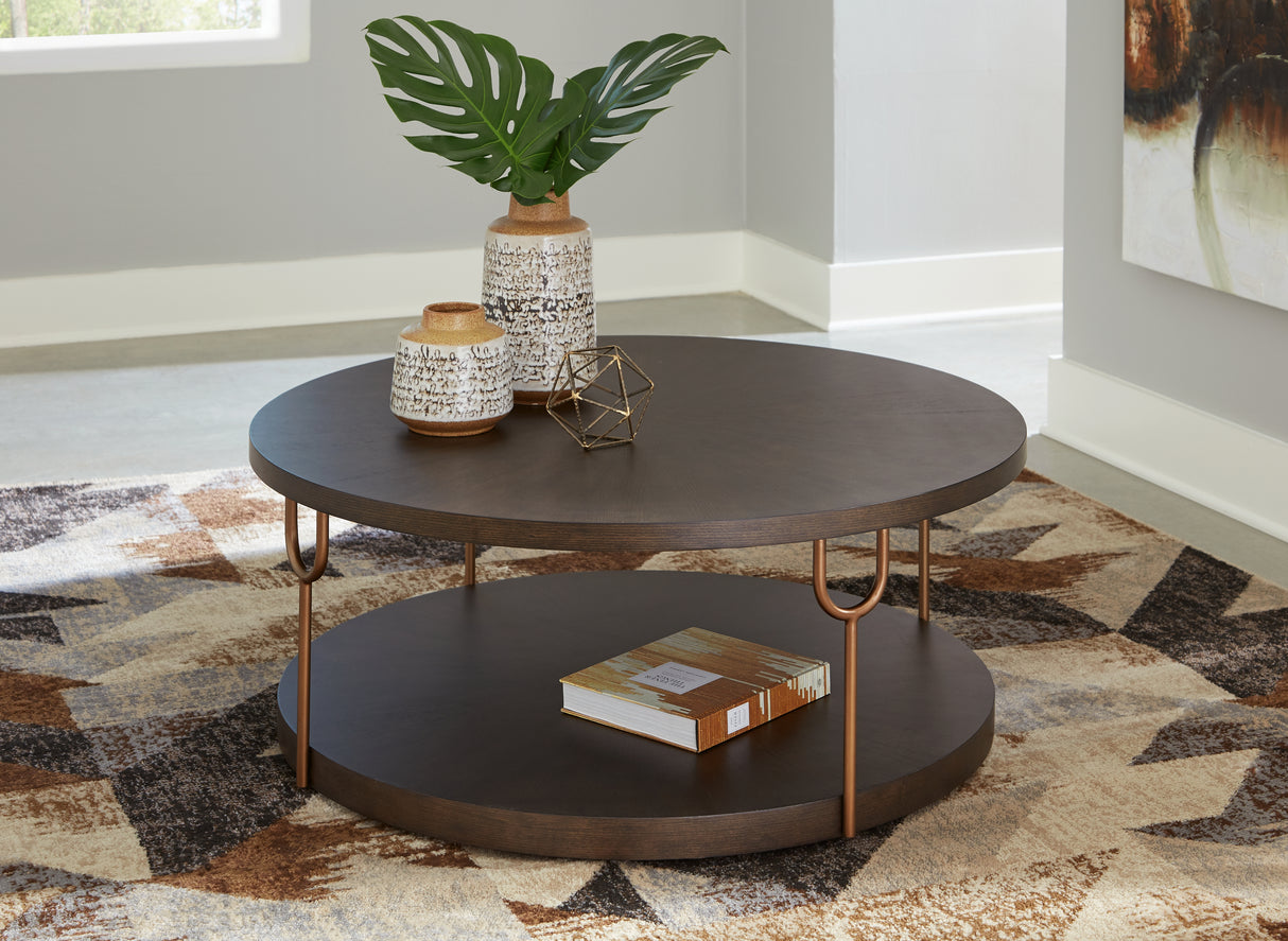 Brazburn Coffee Table with 1 End Table in Dark Brown/Gold Finish from Ashley - Luna Furniture