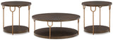 Brazburn Coffee Table with 2 End Tables in Dark Brown/Gold Finish from Ashley - Luna Furniture