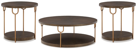 Brazburn Coffee Table with 2 End Tables in Dark Brown/Gold Finish from Ashley - Luna Furniture