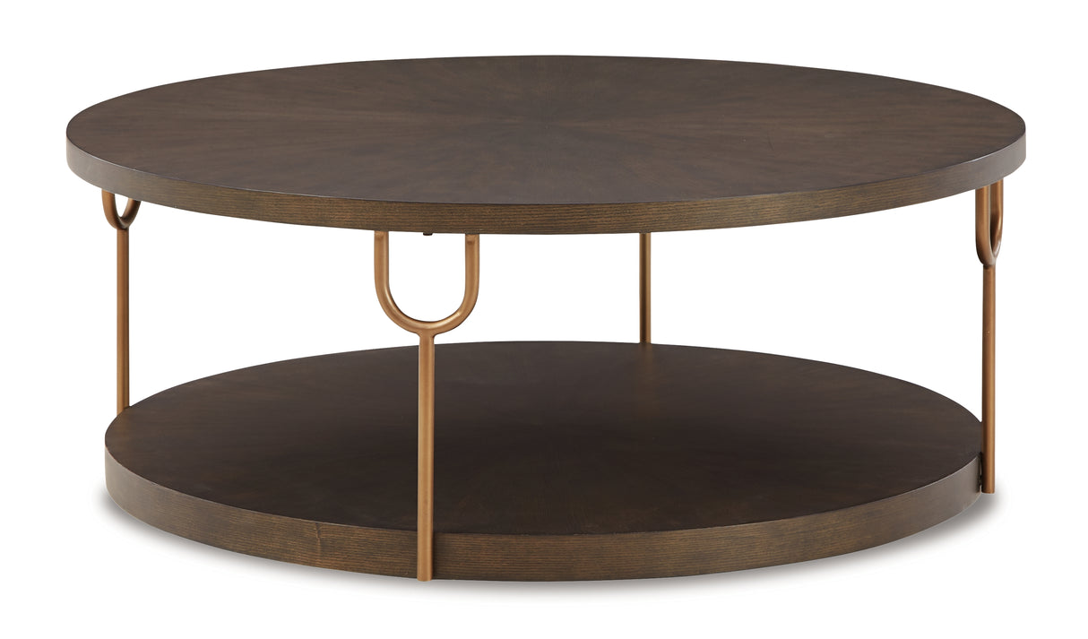 Brazburn Coffee Table with 2 End Tables in Dark Brown/Gold Finish from Ashley - Luna Furniture