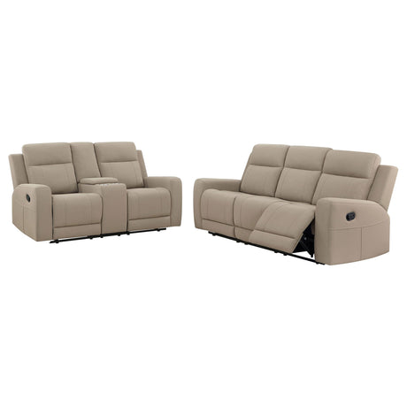 Brentwood 2-piece Upholstered Motion Reclining Sofa Set Taupe - 610281-S2