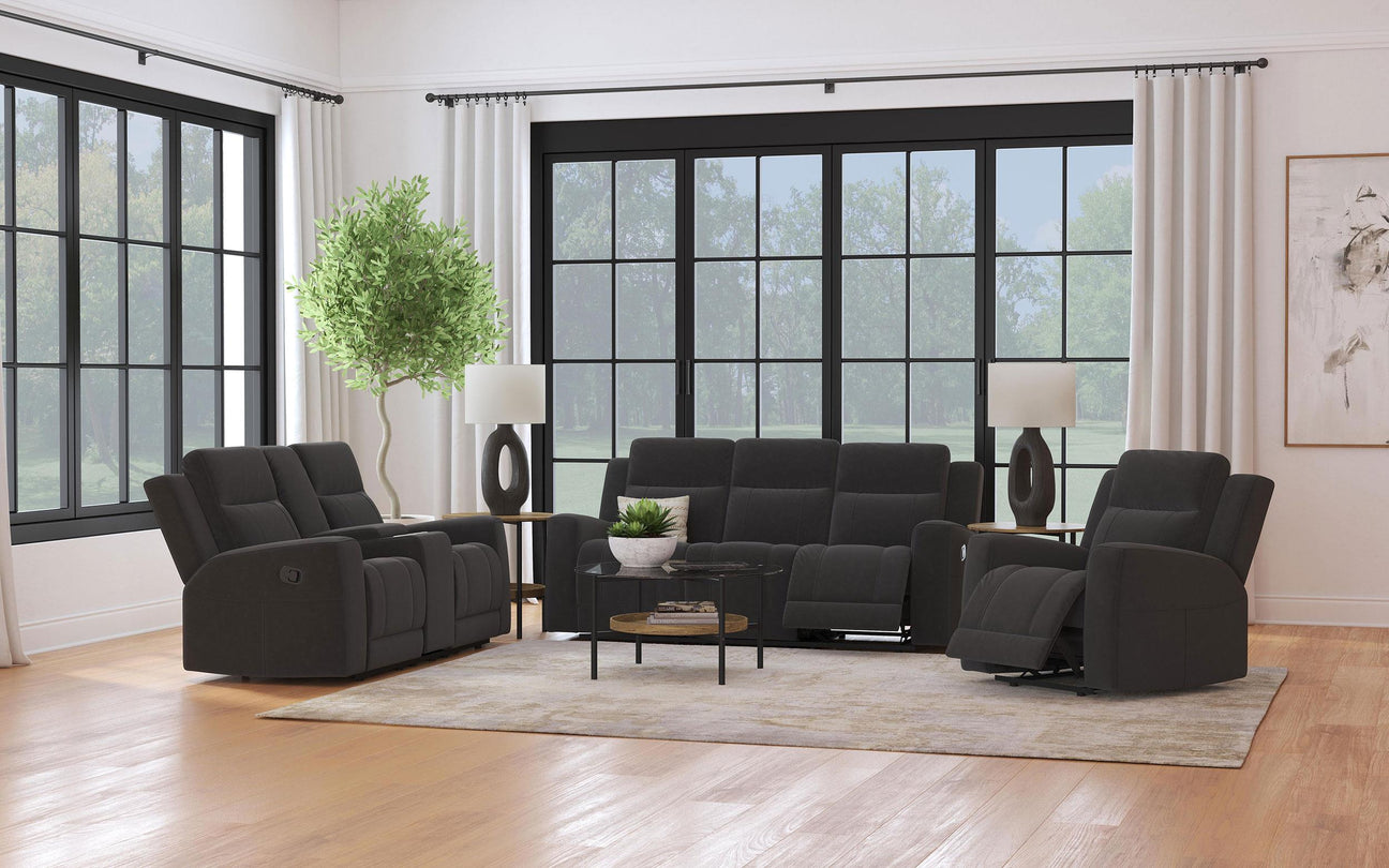 Brentwood 3-piece Upholstered Motion Reclining Sofa Set Dark Charcoal from Coaster - Luna Furniture