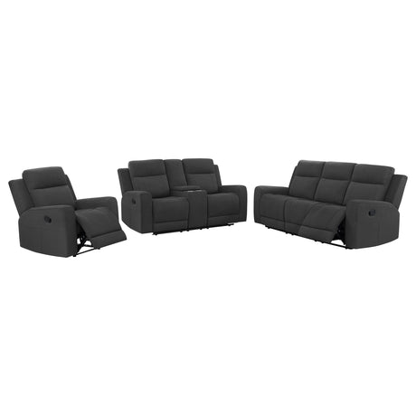 Brentwood 3-piece Upholstered Motion Reclining Sofa Set Dark Charcoal - 610284-S3