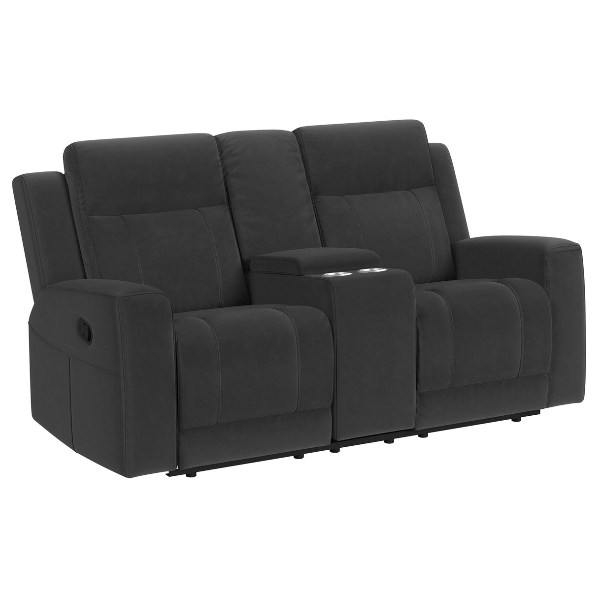 Brentwood Upholstered Motion Reclining Loveseat with Console Dark Charcoal from Coaster - Luna Furniture