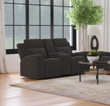 Brentwood Upholstered Motion Reclining Loveseat with Console Dark Charcoal from Coaster - Luna Furniture