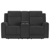 Brentwood Upholstered Motion Reclining Loveseat with Console Dark Charcoal from Coaster - Luna Furniture