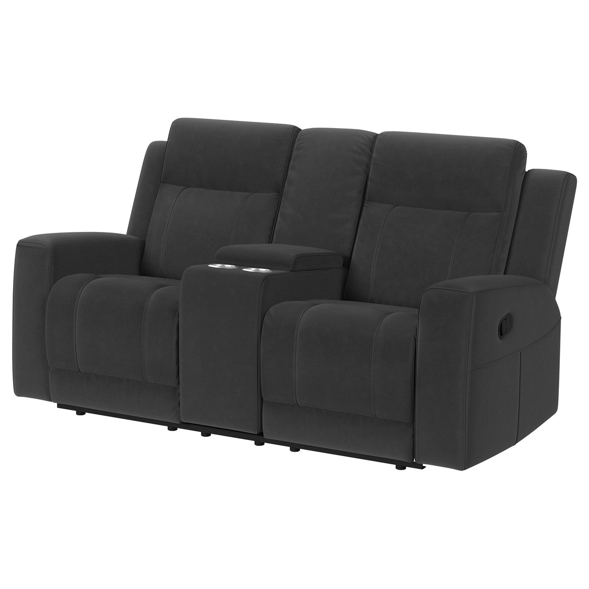 Brentwood Upholstered Motion Reclining Loveseat with Console Dark Charcoal from Coaster - Luna Furniture