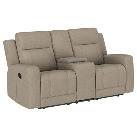 Brentwood Upholstered Motion Reclining Loveseat with Console Taupe - 610282